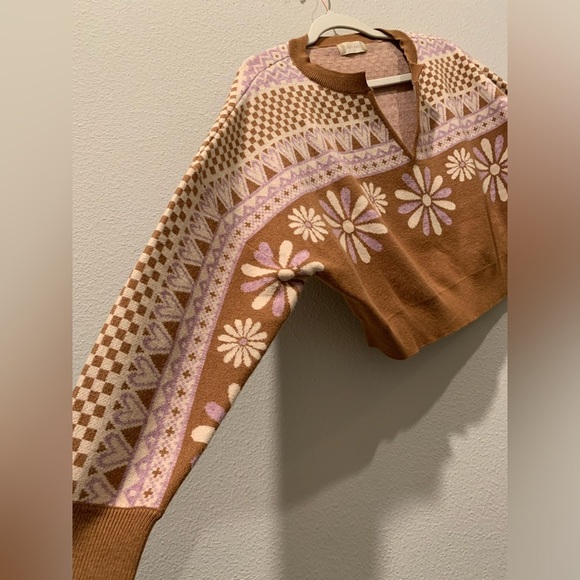 Altar’d State Retro Floral Crop Sweater - Picture 2 of 5